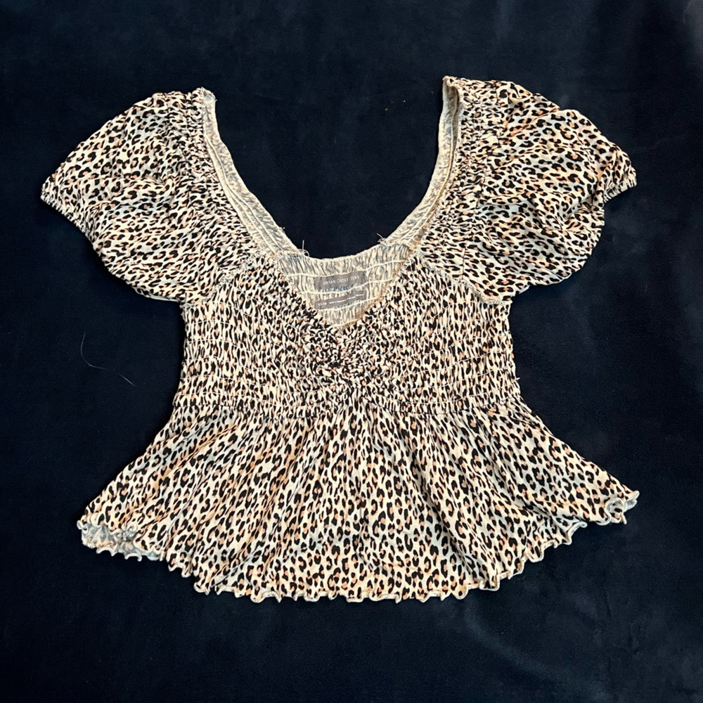 Urban Outfitters Leopard Print Smocked Babydoll Top